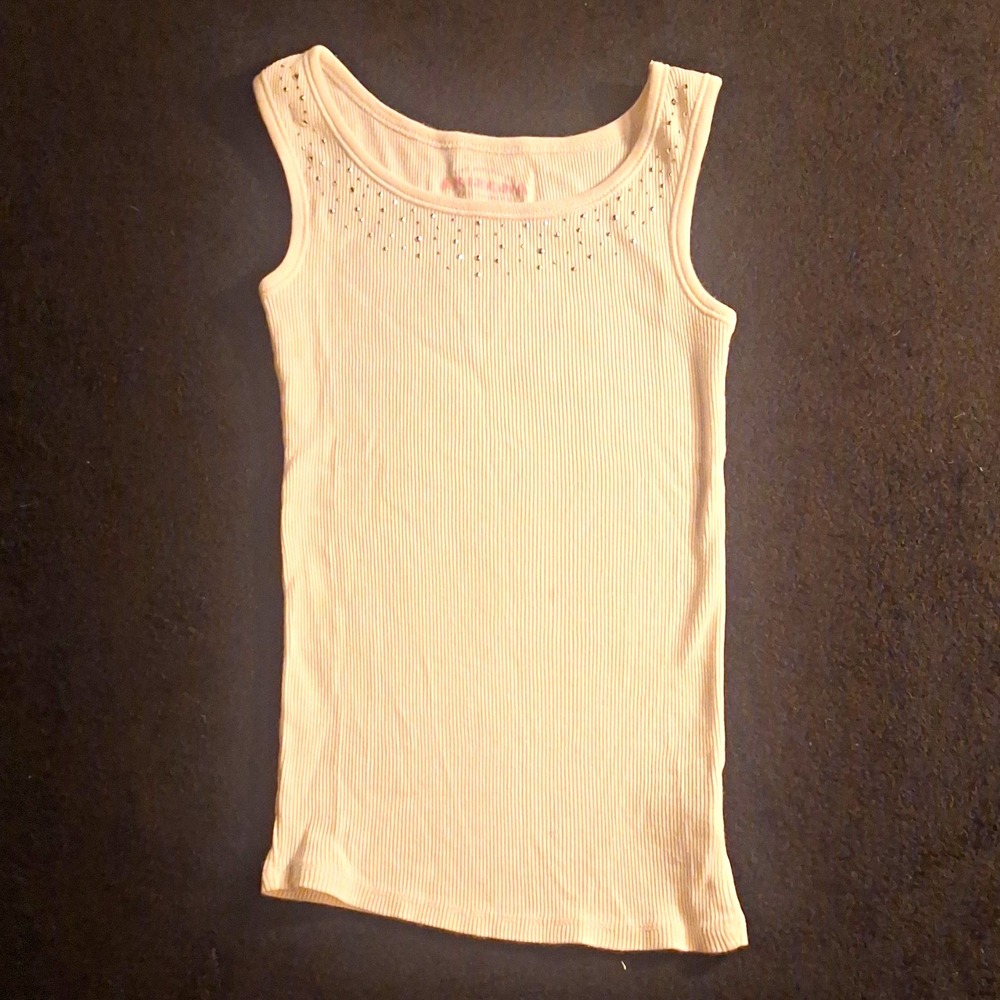 Arizona Girls 7 White Ribbed Rhinestone Scoop Neck Sleeveless Tank Top